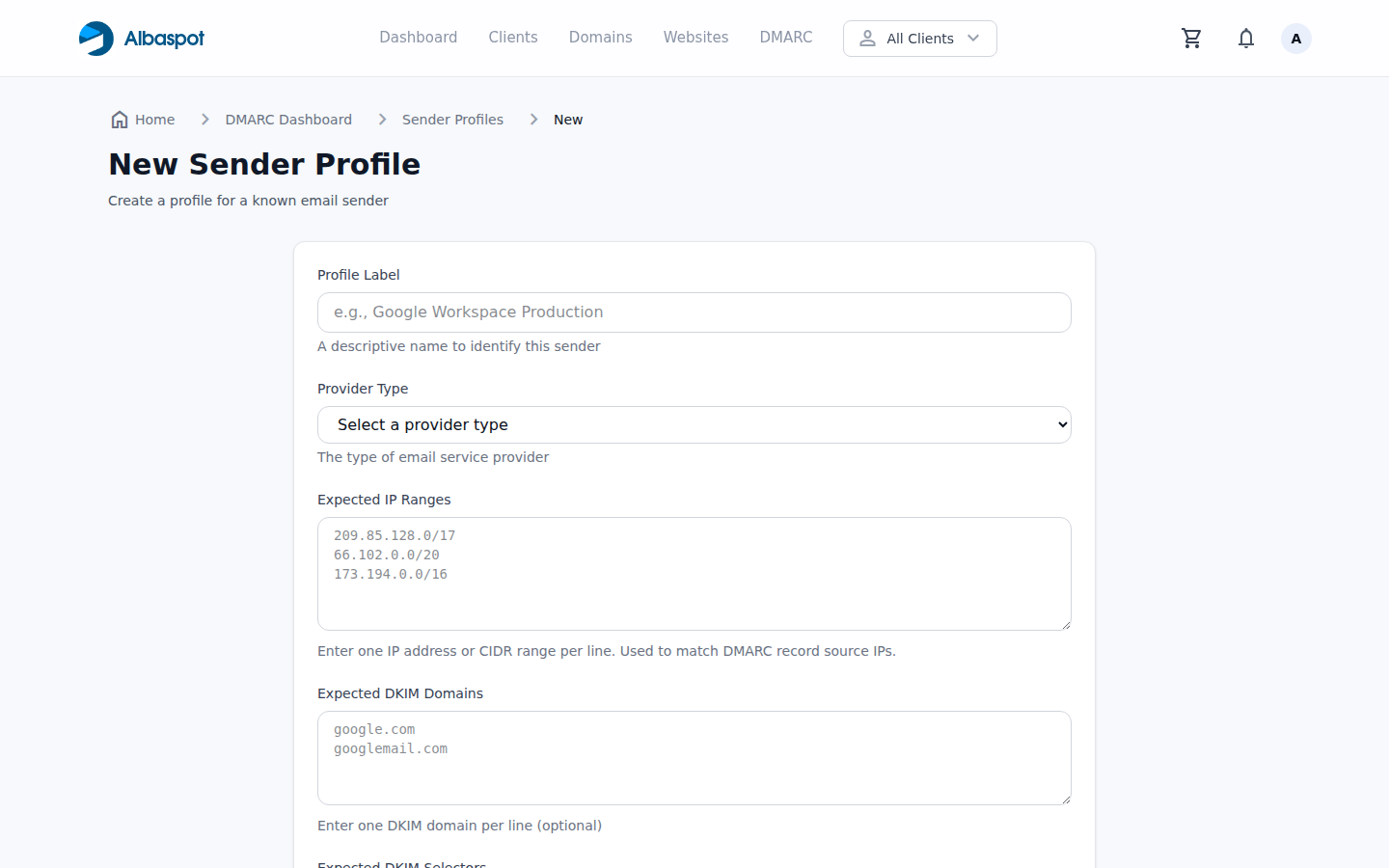 Add sender profile form