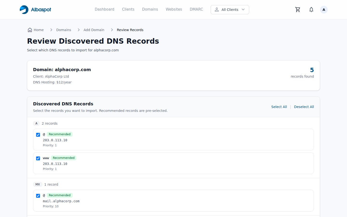 DNS record discovery for external domain